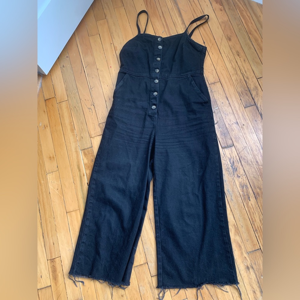 Black Denim Overalls Jumpsuit